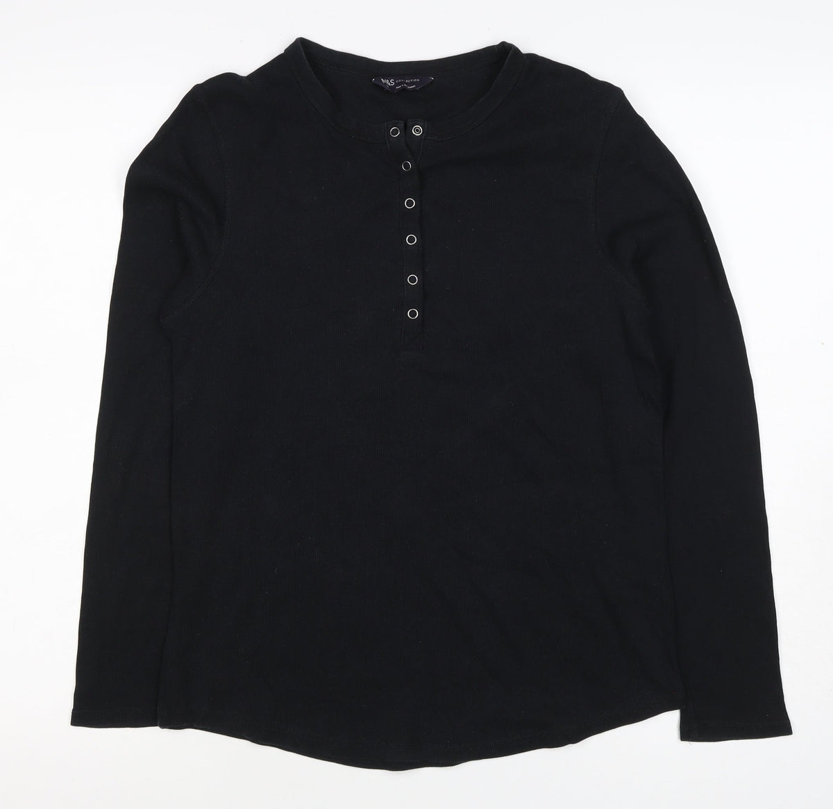 Marks and Spencer Women’s Black UK 16 Henley Long Sleeve Jersey Top