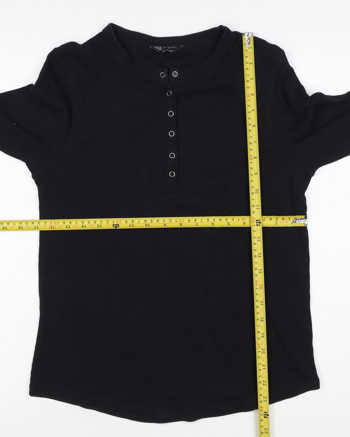 Marks and Spencer Women’s Black UK 16 Henley Long Sleeve Jersey Top