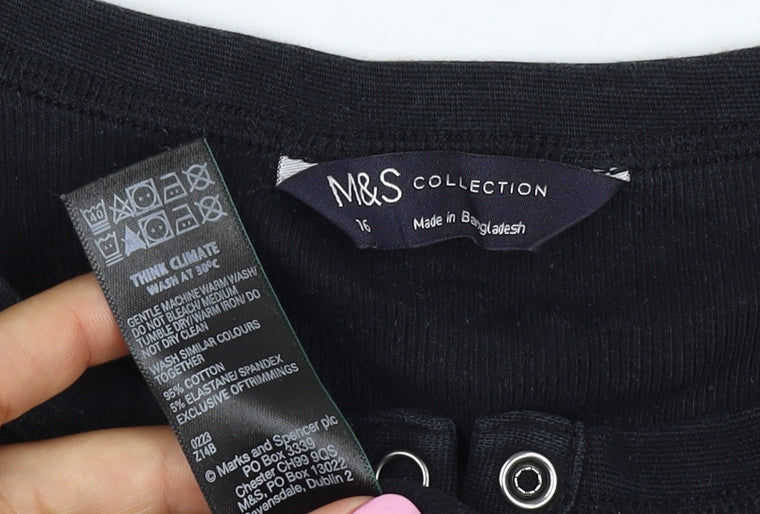 Marks and Spencer Women’s Black UK 16 Henley Long Sleeve Jersey Top