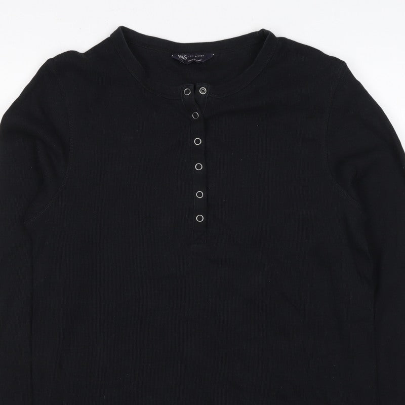 Marks and Spencer Women’s Black UK 16 Henley Long Sleeve Jersey Top