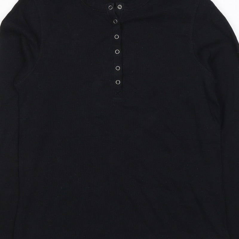 Marks and Spencer Women’s Black UK 16 Henley Long Sleeve Jersey Top