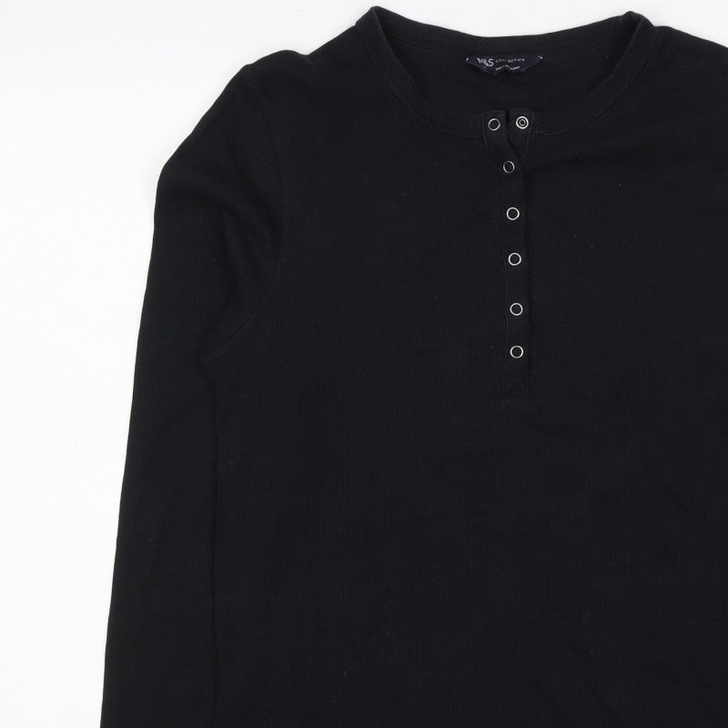 Marks and Spencer Women’s Black UK 16 Henley Long Sleeve Jersey Top