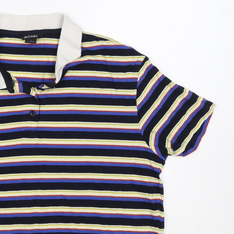 Monki Women Multicoloured L Striped Cotton Short Sleeve Polo Top
