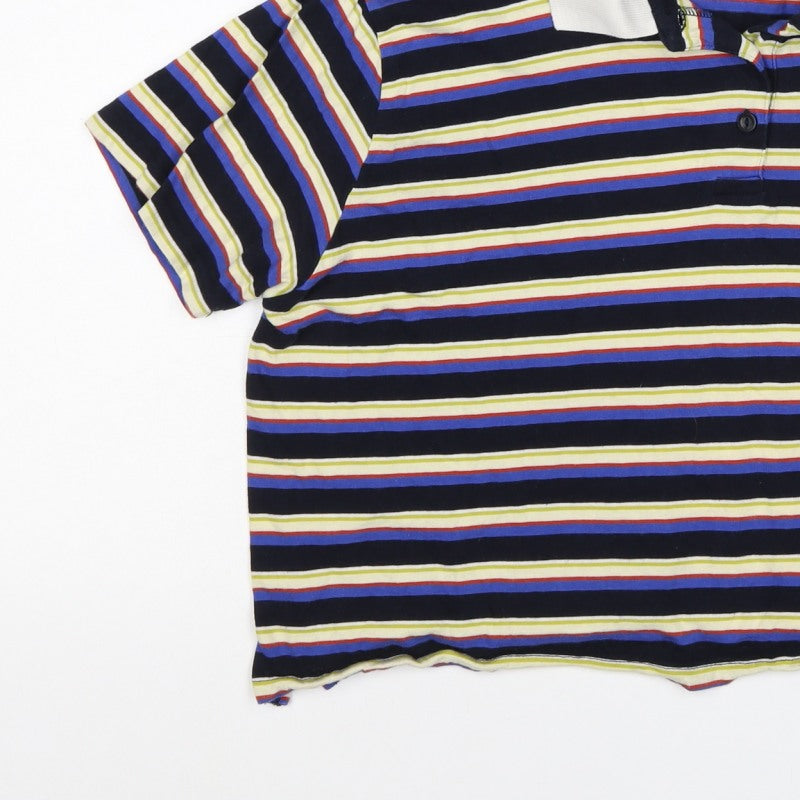 Monki Women Multicoloured L Striped Cotton Short Sleeve Polo Top
