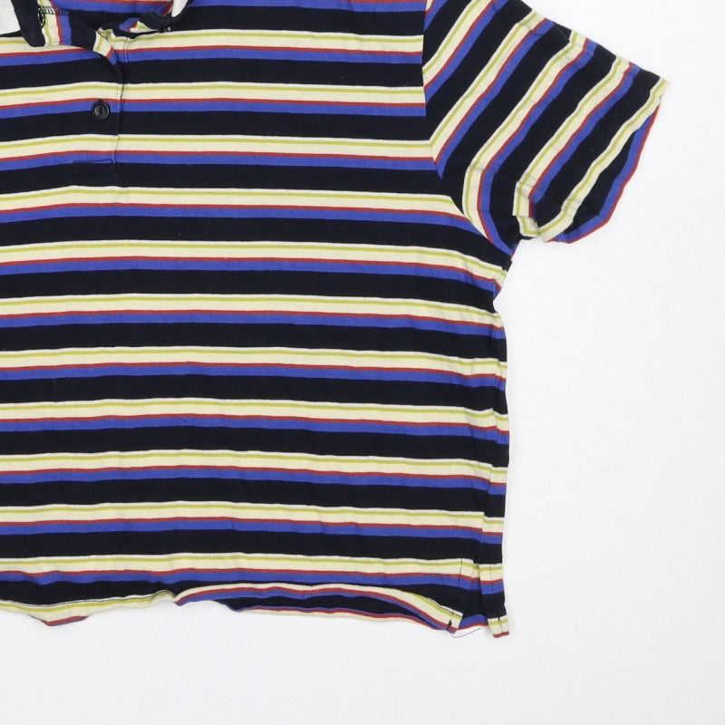 Monki Women Multicoloured L Striped Cotton Short Sleeve Polo Top