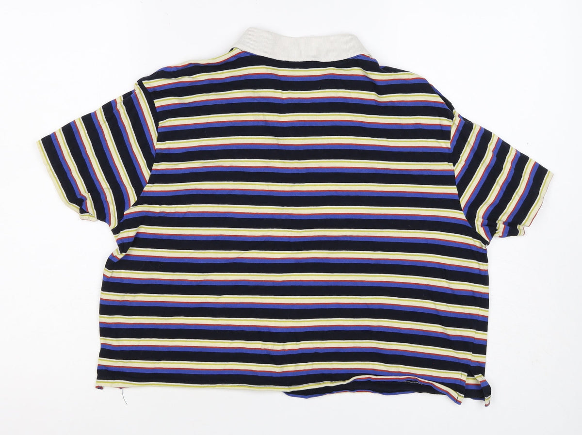 Monki Women Multicoloured L Striped Cotton Short Sleeve Polo Top