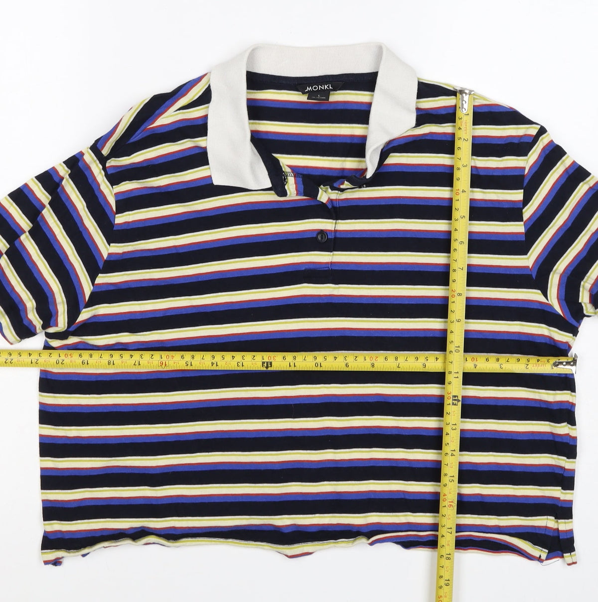 Monki Women Multicoloured L Striped Cotton Short Sleeve Polo Top
