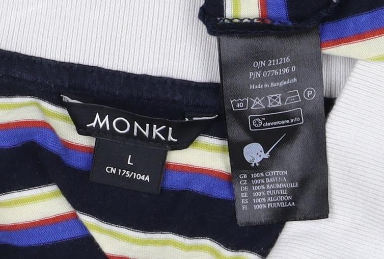 Monki Women Multicoloured L Striped Cotton Short Sleeve Polo Top
