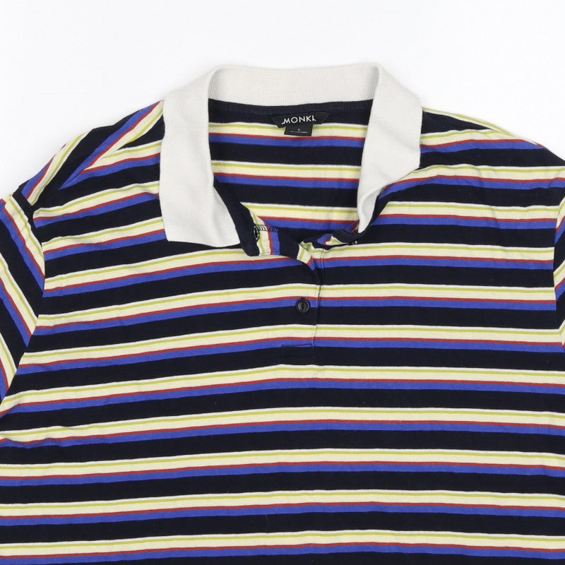 Monki Women Multicoloured L Striped Cotton Short Sleeve Polo Top