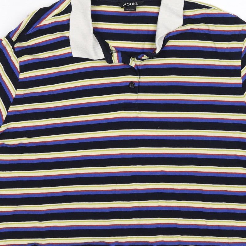 Monki Women Multicoloured L Striped Cotton Short Sleeve Polo Top