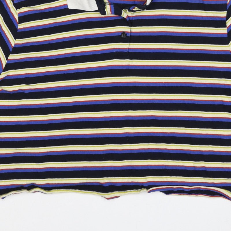 Monki Women Multicoloured L Striped Cotton Short Sleeve Polo Top