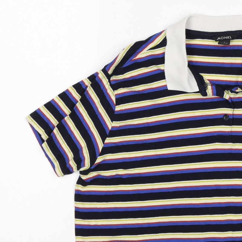 Monki Women Multicoloured L Striped Cotton Short Sleeve Polo Top