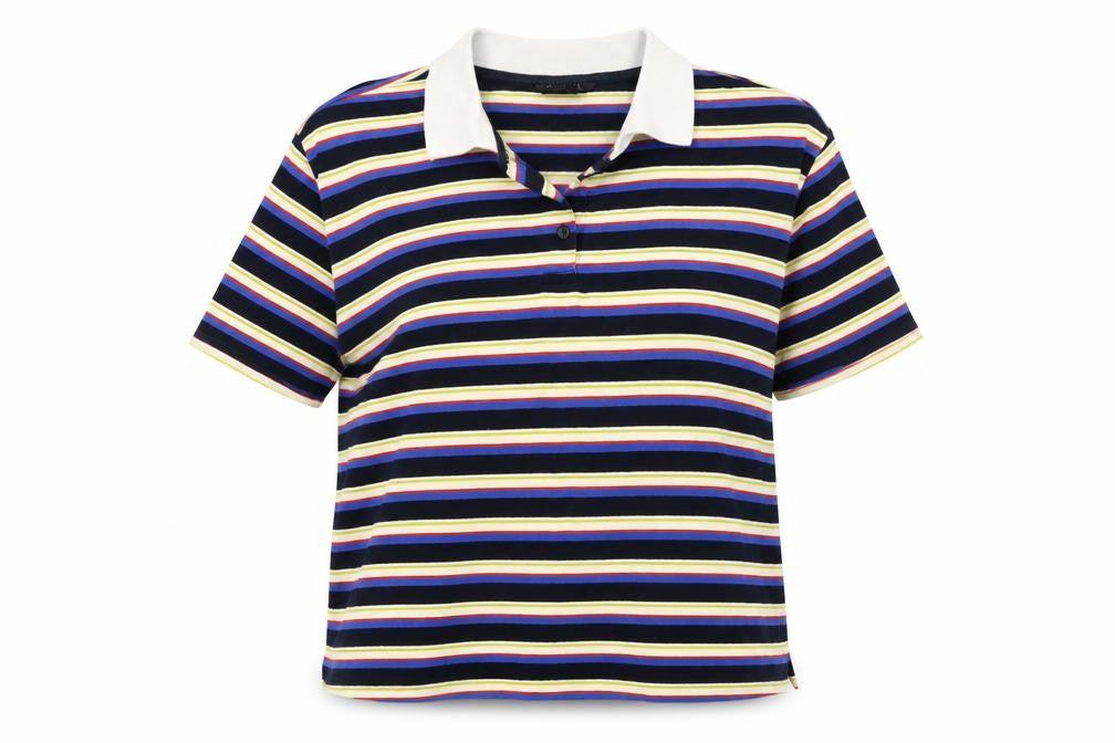 Monki Women Multicoloured L Striped Cotton Short Sleeve Polo Top