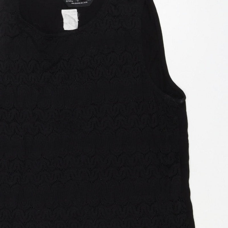Dorothy Perkins Women Black UK 12 Basic Lace Short Sleeve T-Shirt
