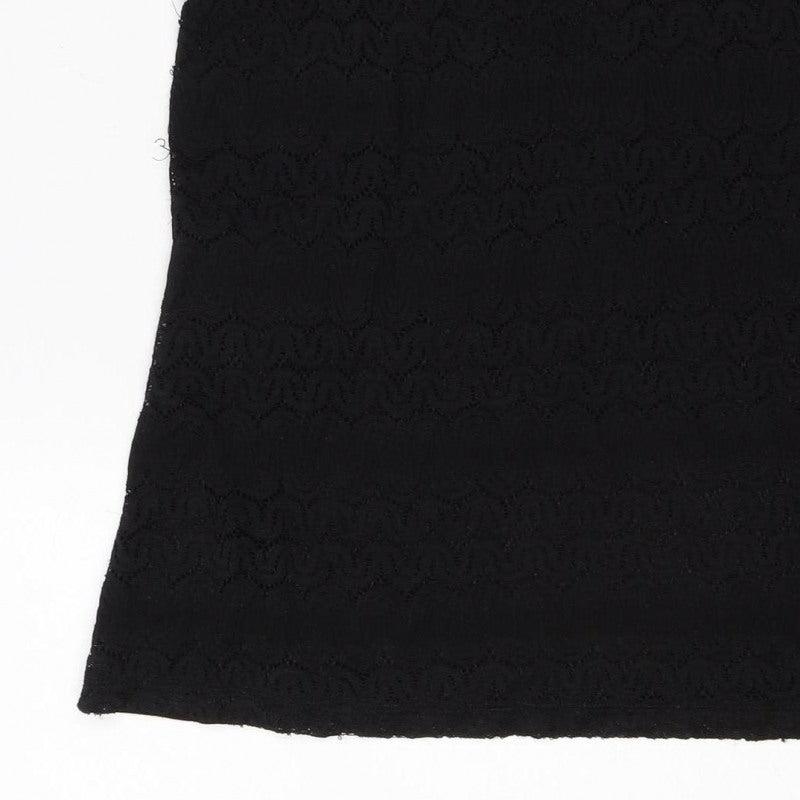 Dorothy Perkins Women Black UK 12 Basic Lace Short Sleeve T-Shirt