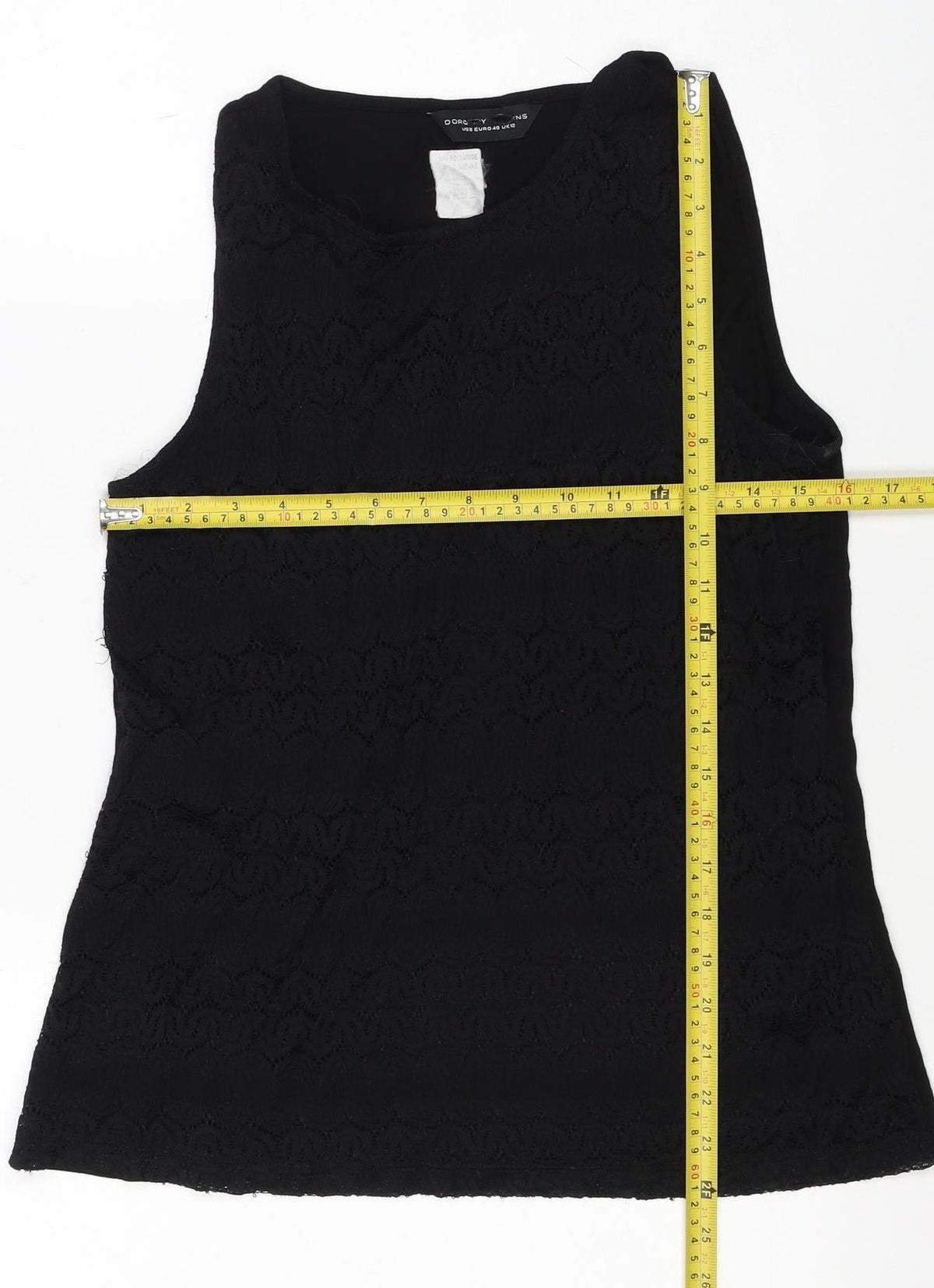 Dorothy Perkins Women Black UK 12 Basic Lace Short Sleeve T-Shirt
