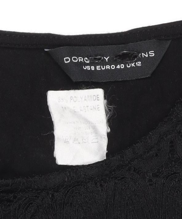 Dorothy Perkins Women Black UK 12 Basic Lace Short Sleeve T-Shirt