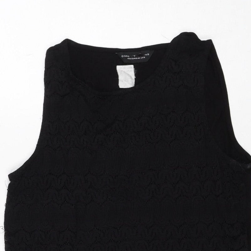 Dorothy Perkins Women Black UK 12 Basic Lace Short Sleeve T-Shirt