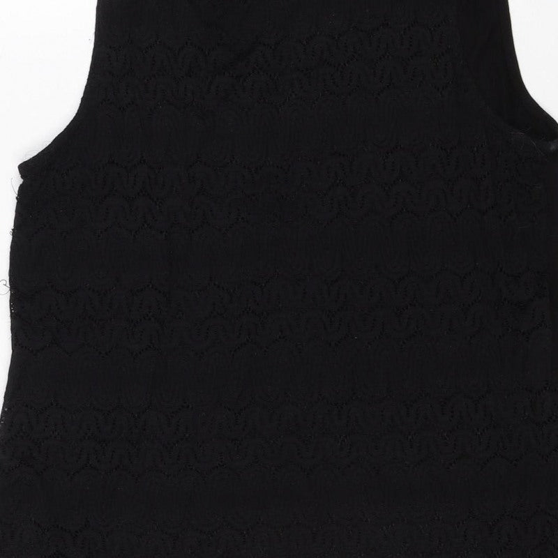 Dorothy Perkins Women Black UK 12 Basic Lace Short Sleeve T-Shirt