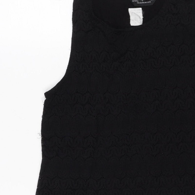 Dorothy Perkins Women Black UK 12 Basic Lace Short Sleeve T-Shirt