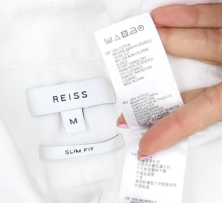 Reiss Men’s White M Slim Fit Cotton Long Sleeve Button-Up Shirt