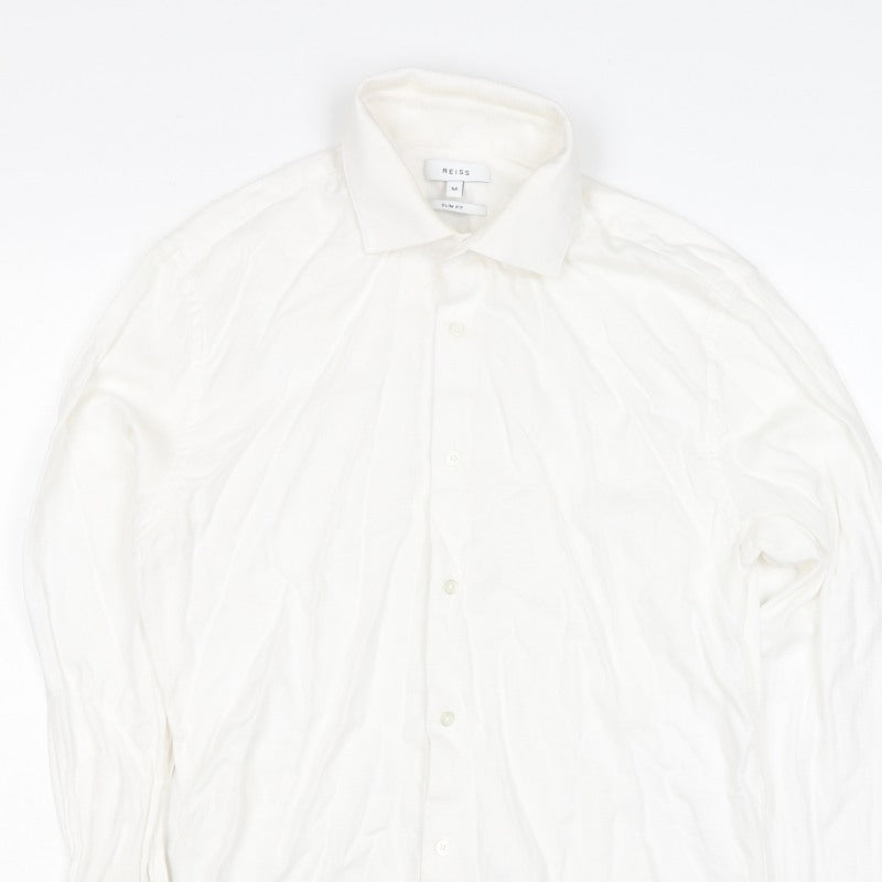 Reiss Men’s White M Slim Fit Cotton Long Sleeve Button-Up Shirt