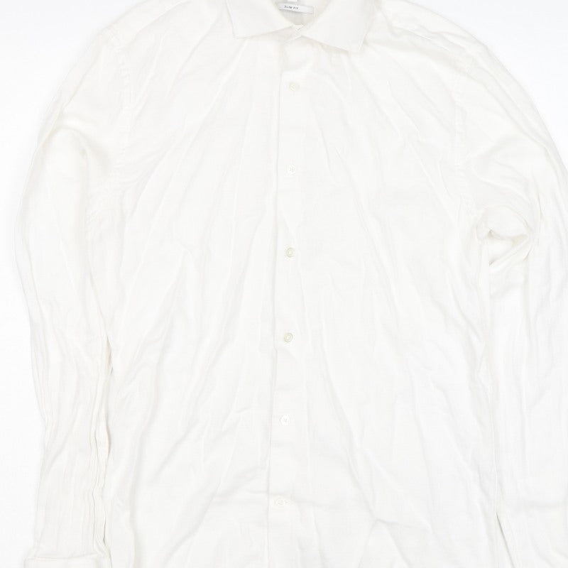 Reiss Men’s White M Slim Fit Cotton Long Sleeve Button-Up Shirt