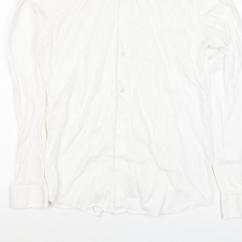 Reiss Men’s White M Slim Fit Cotton Long Sleeve Button-Up Shirt