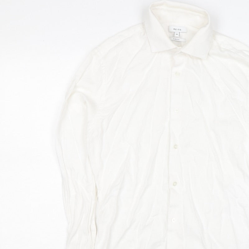 Reiss Men’s White M Slim Fit Cotton Long Sleeve Button-Up Shirt