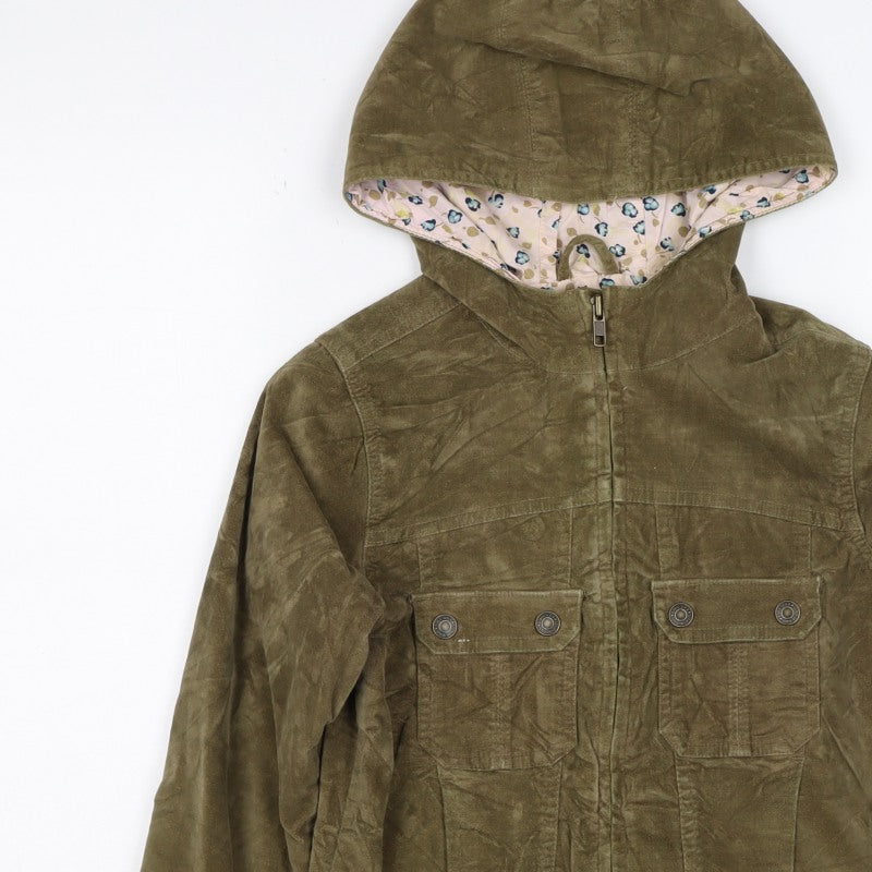 Gap Kids Girls Green Cotton Hooded Jacket 10-11 Years Floral Lined