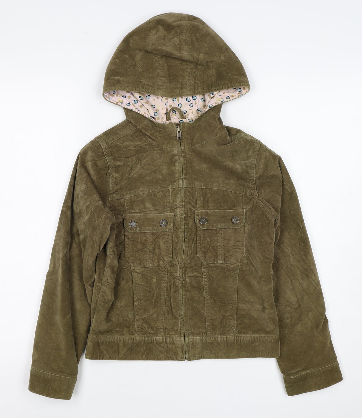 Gap Kids Girls Green Cotton Hooded Jacket 10-11 Years Floral Lined