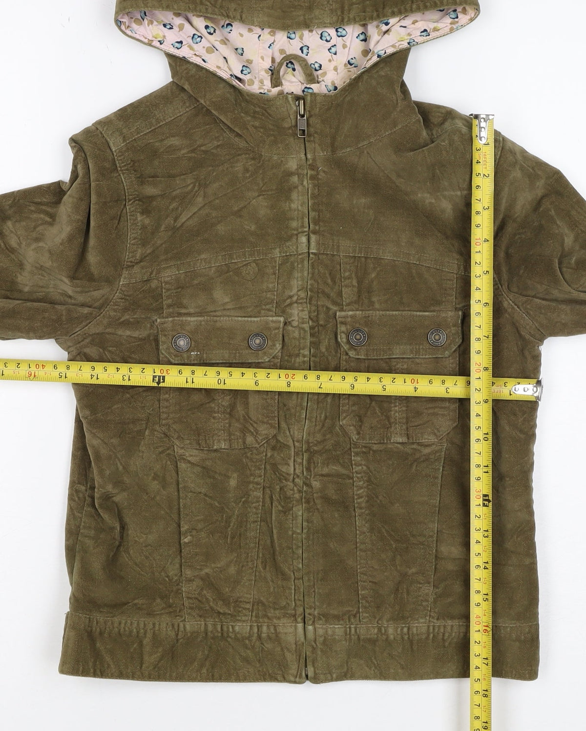 Gap Kids Girls Green Cotton Hooded Jacket 10-11 Years Floral Lined