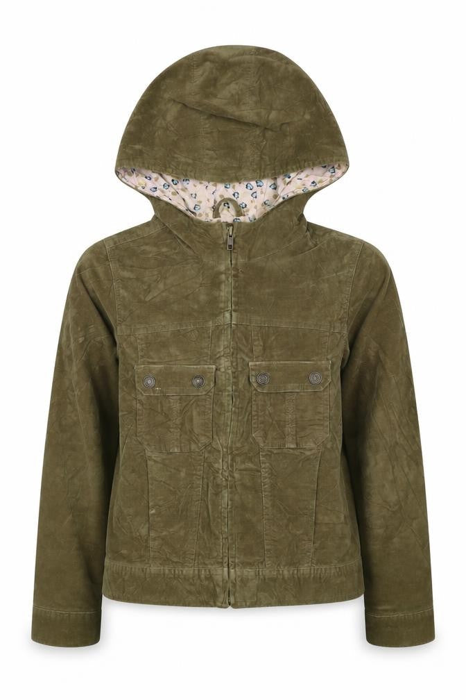 Gap Kids Girls Green Cotton Hooded Jacket 10-11 Years Floral Lined