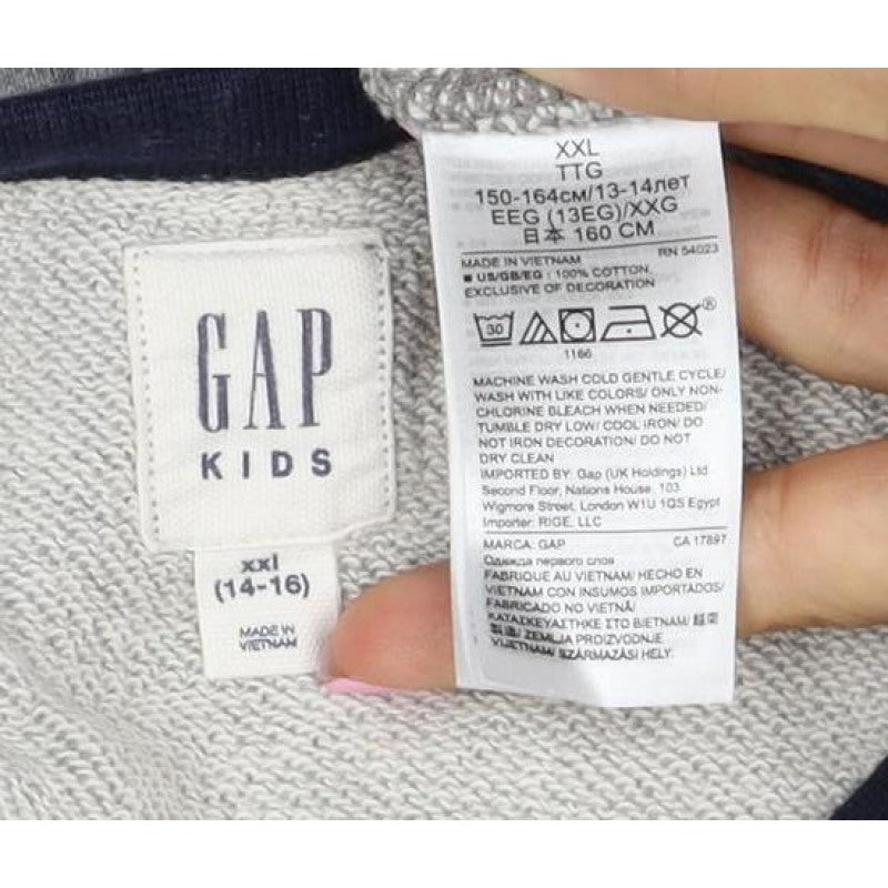 Gap Kids Boys Grey Logo Sweatshirt 14-15 Years Pullover Pockets
