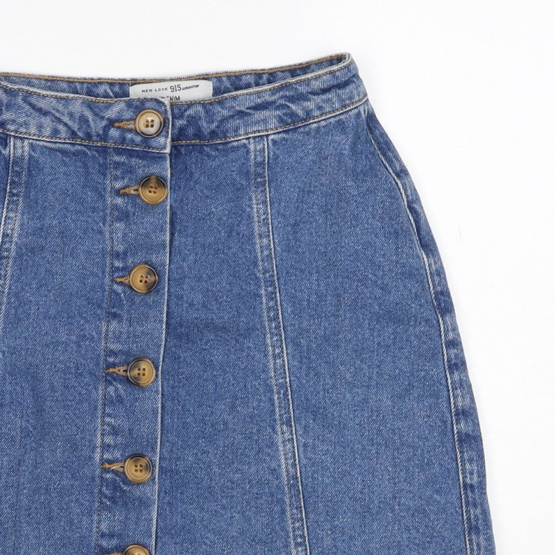 New Look 915 Teens Blue UK 4 Denim Button Front Mini Skirt