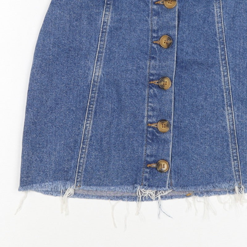 New Look 915 Teens Blue UK 4 Denim Button Front Mini Skirt