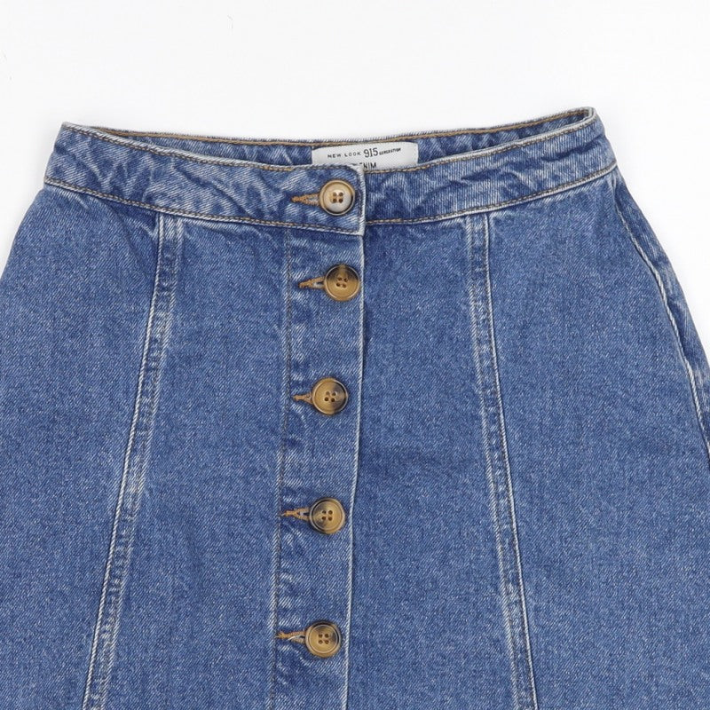 New Look 915 Teens Blue UK 4 Denim Button Front Mini Skirt
