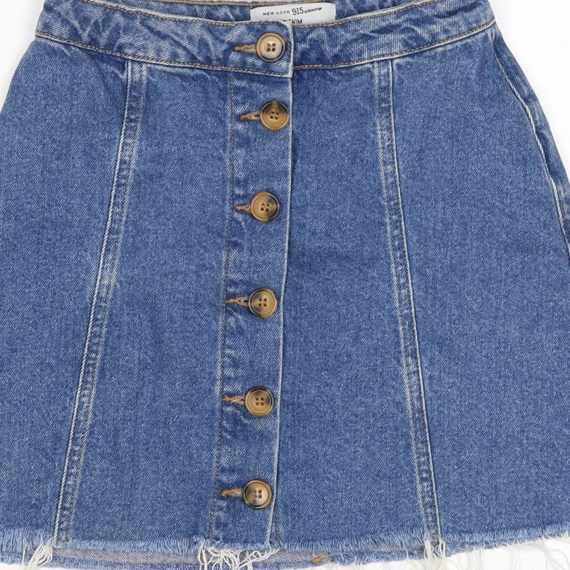 New Look 915 Teens Blue UK 4 Denim Button Front Mini Skirt
