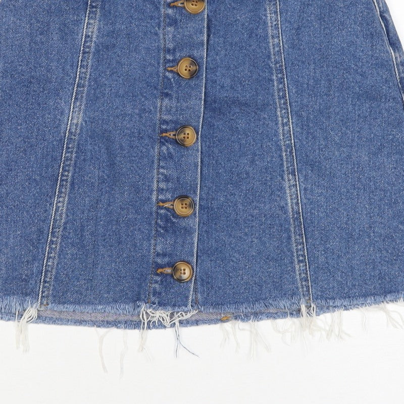 New Look 915 Teens Blue UK 4 Denim Button Front Mini Skirt