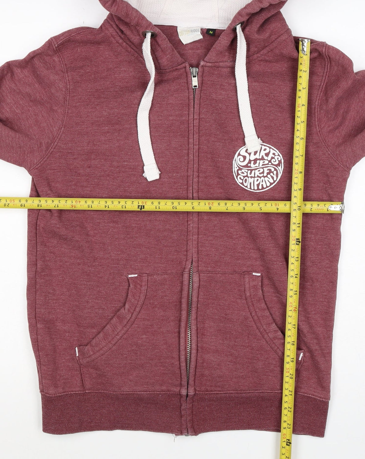 Cotton Ridge Men's Red M Full Zip Surf Graphic Hoodie Pockets