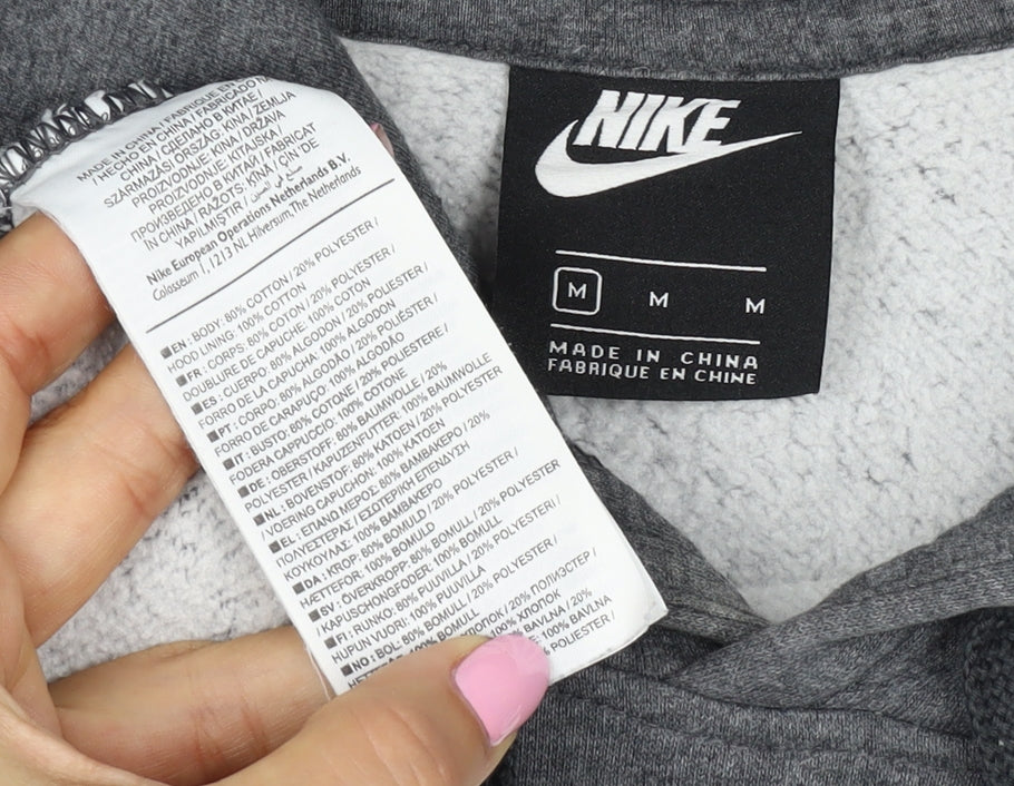 Nike Men's Grey M Logo Pullover Hooded Fleece Sweatshirt