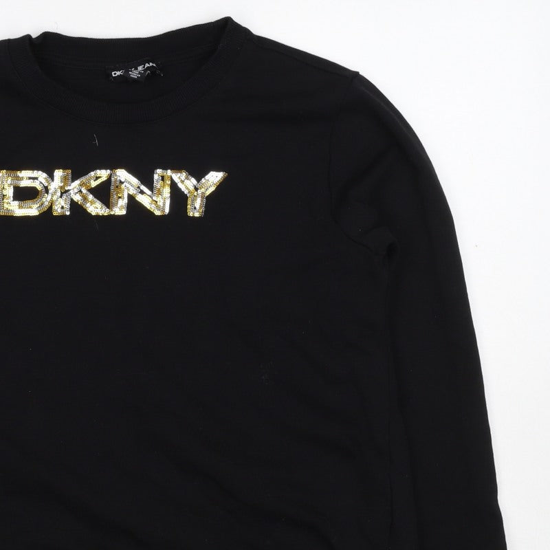 DKNY Jeans Women’s Black Sequin Logo Crew Neck Sweatshirt Size S