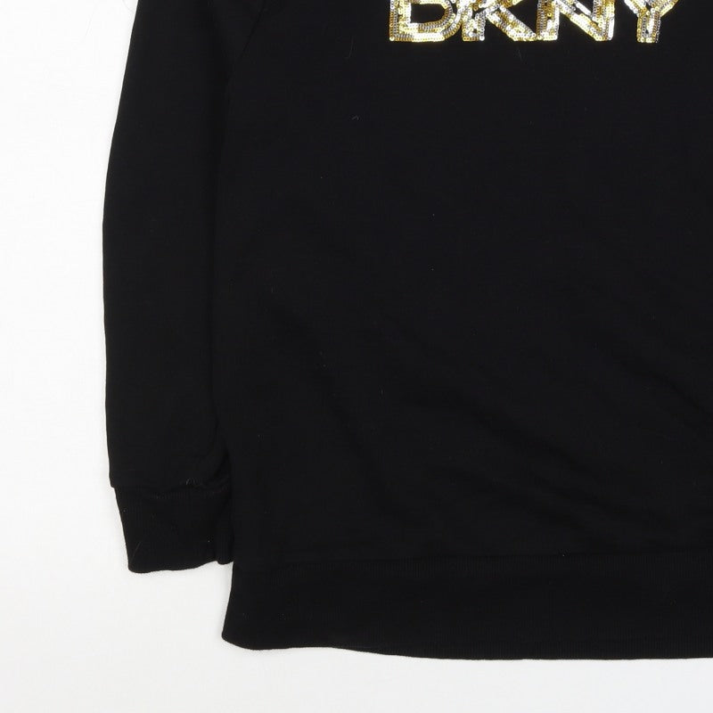 DKNY Jeans Women’s Black Sequin Logo Crew Neck Sweatshirt Size S