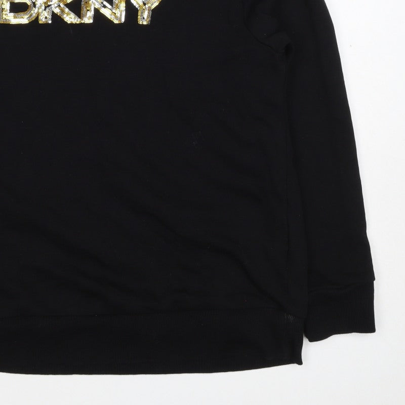 DKNY Jeans Women’s Black Sequin Logo Crew Neck Sweatshirt Size S