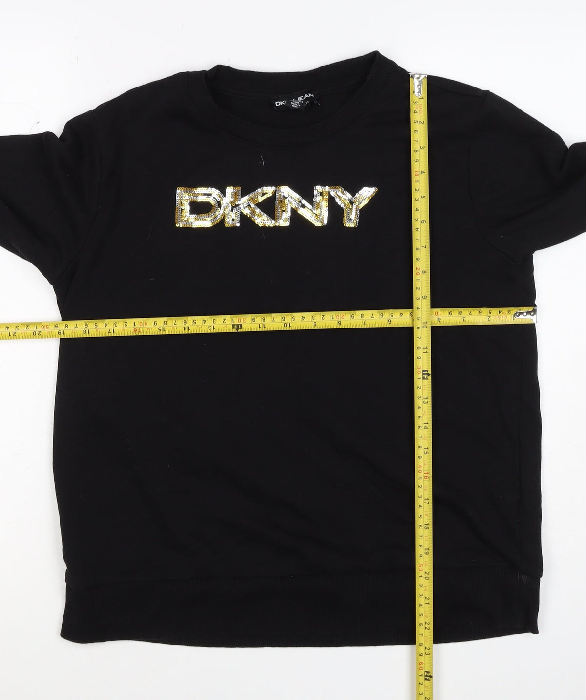 DKNY Jeans Women’s Black Sequin Logo Crew Neck Sweatshirt Size S