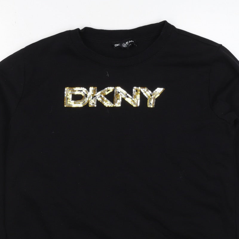 DKNY Jeans Women’s Black Sequin Logo Crew Neck Sweatshirt Size S