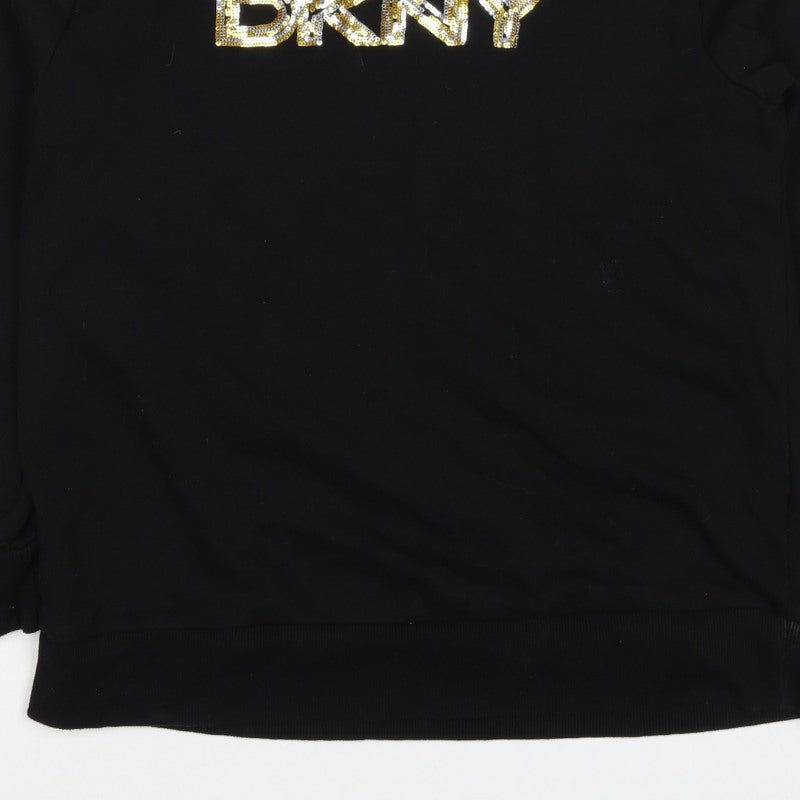 DKNY Jeans Women’s Black Sequin Logo Crew Neck Sweatshirt Size S