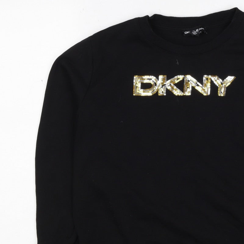 DKNY Jeans Women’s Black Sequin Logo Crew Neck Sweatshirt Size S