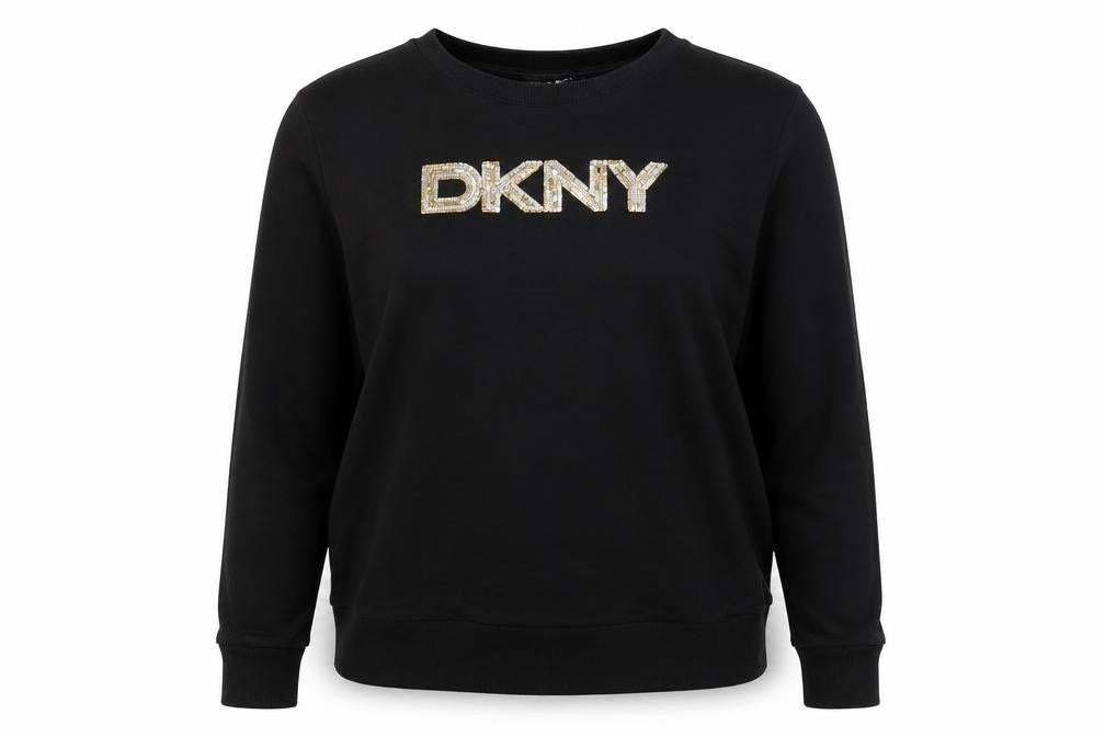 DKNY Jeans Women’s Black Sequin Logo Crew Neck Sweatshirt Size S