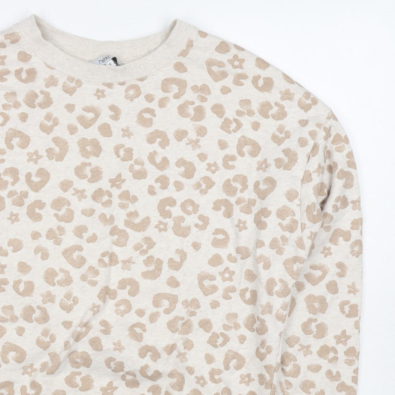 Next Women Beige S Leopard Print Crew Neck Pullover Sweatshirt